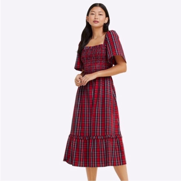 NWOT Draper James Deana Smocked Angie Plaid Cotton Dress Size 2x - Picture 2 of 16